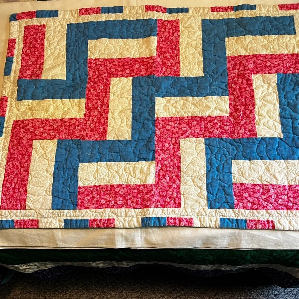 Beautiful handmade quilt-blue, pink, white